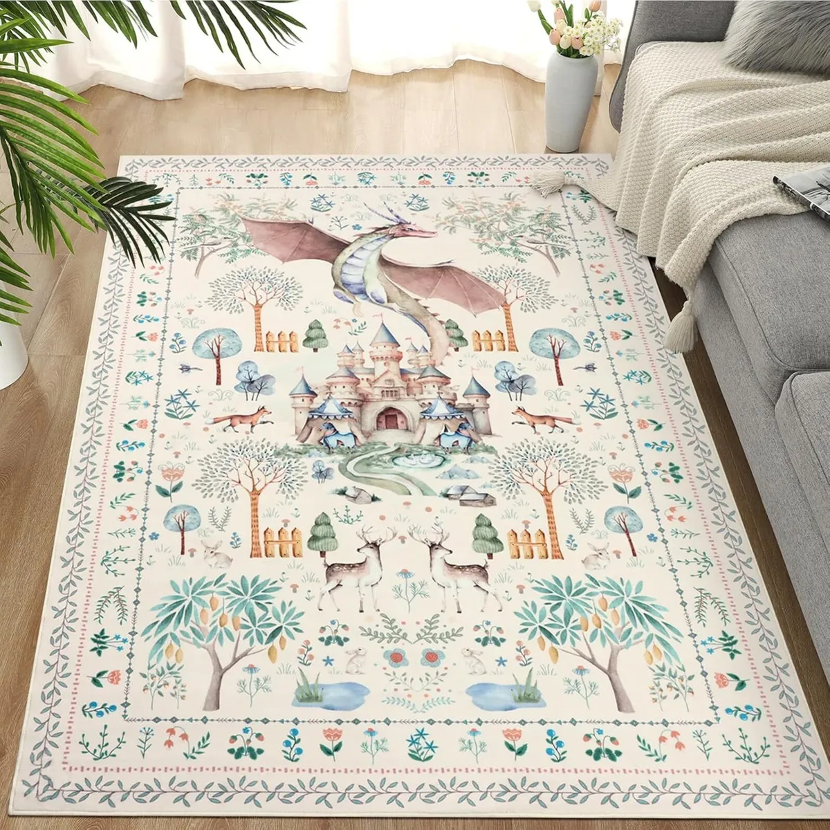 Animal Rugs Living Room 120x180cm Washable Beige - Image 1