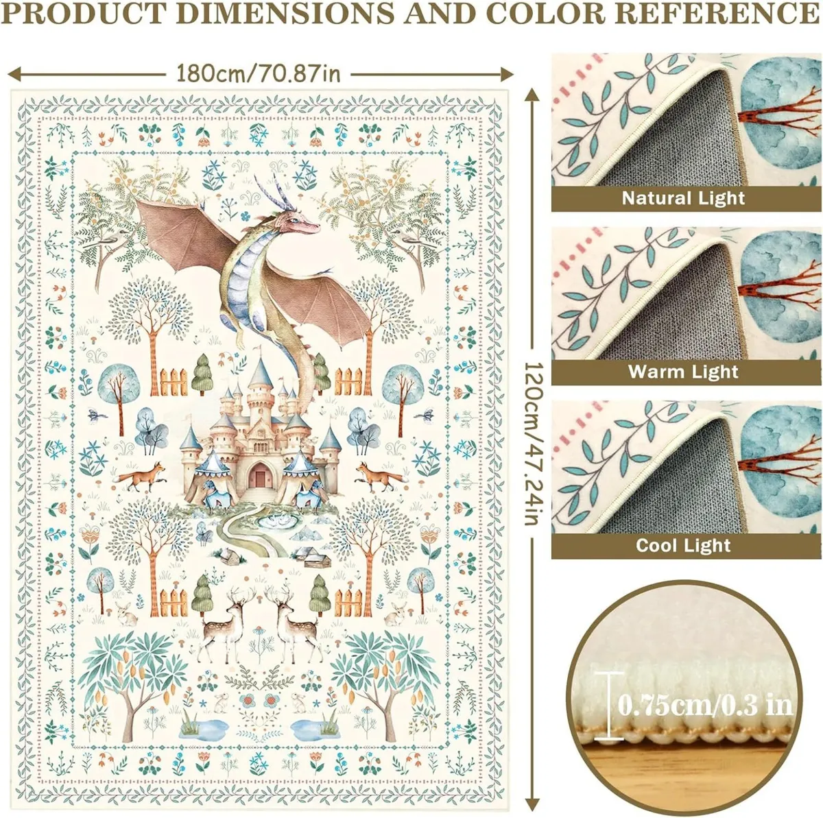 Animal Rugs Living Room 120x180cm Washable Beige - Image 2