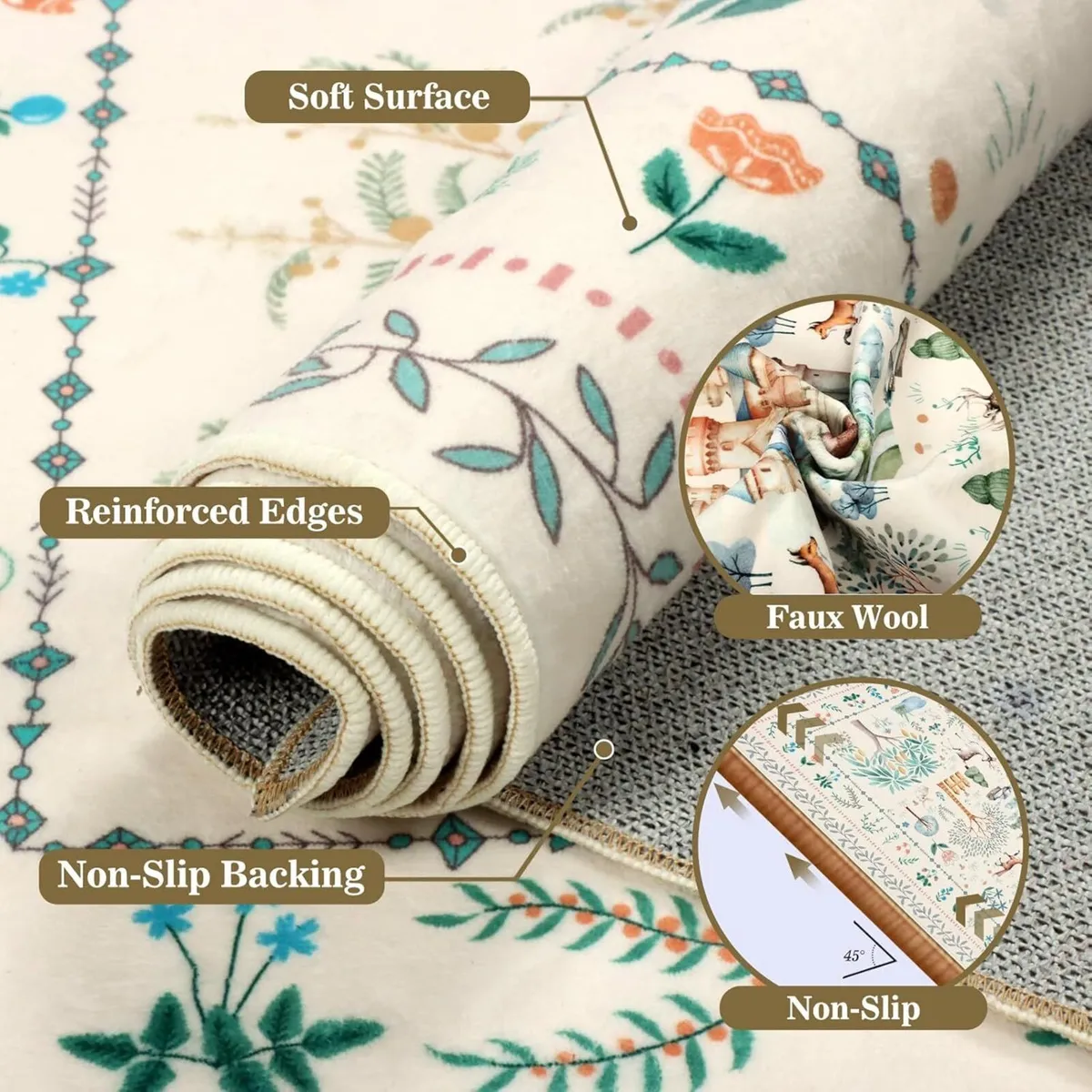 Animal Rugs Living Room 120x180cm Washable Beige - Image 3