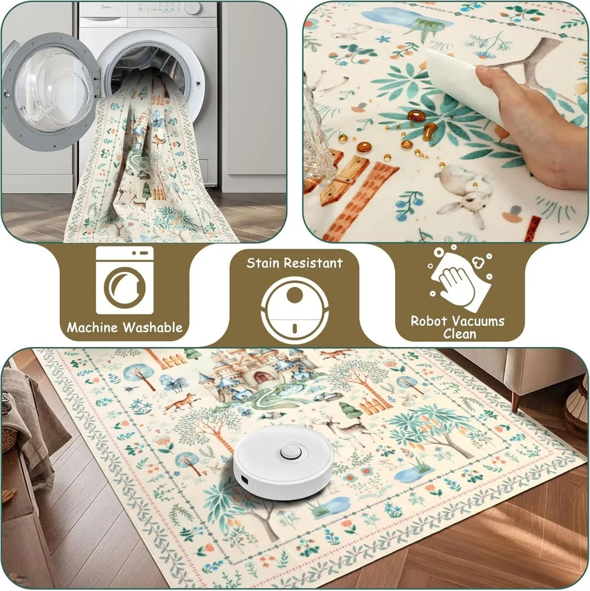 Animal Rugs Living Room 120x180cm Washable Beige - Image 4