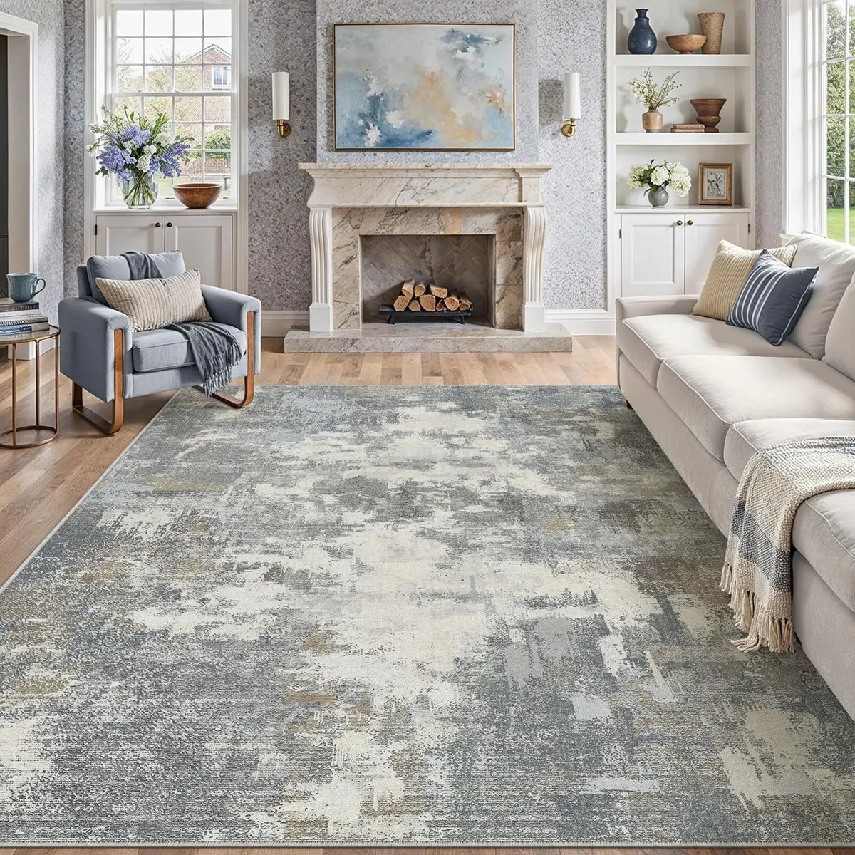 Modern Abstract Area Rug Living Room Extra Large - Image 1