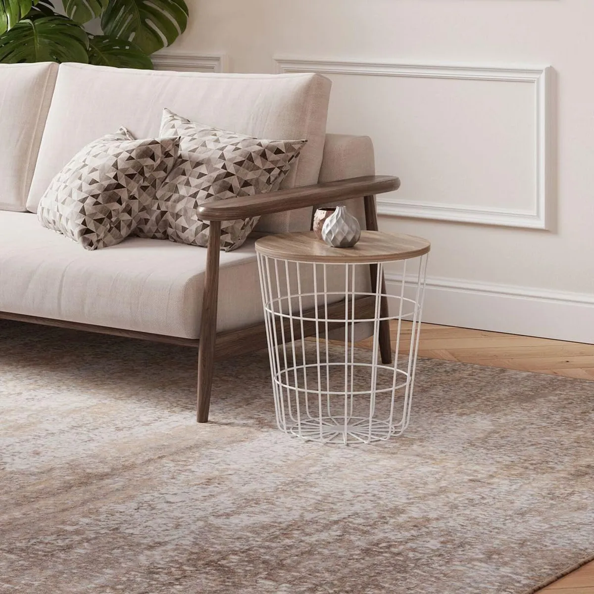 Warm Neutral Greige Abstract Living Room Area Rug - Image 3