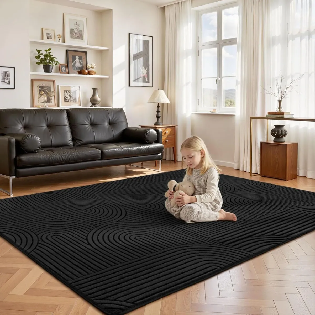 Rugs Living Room 240x300cm Black Soft Shaggy Rug - Image 3