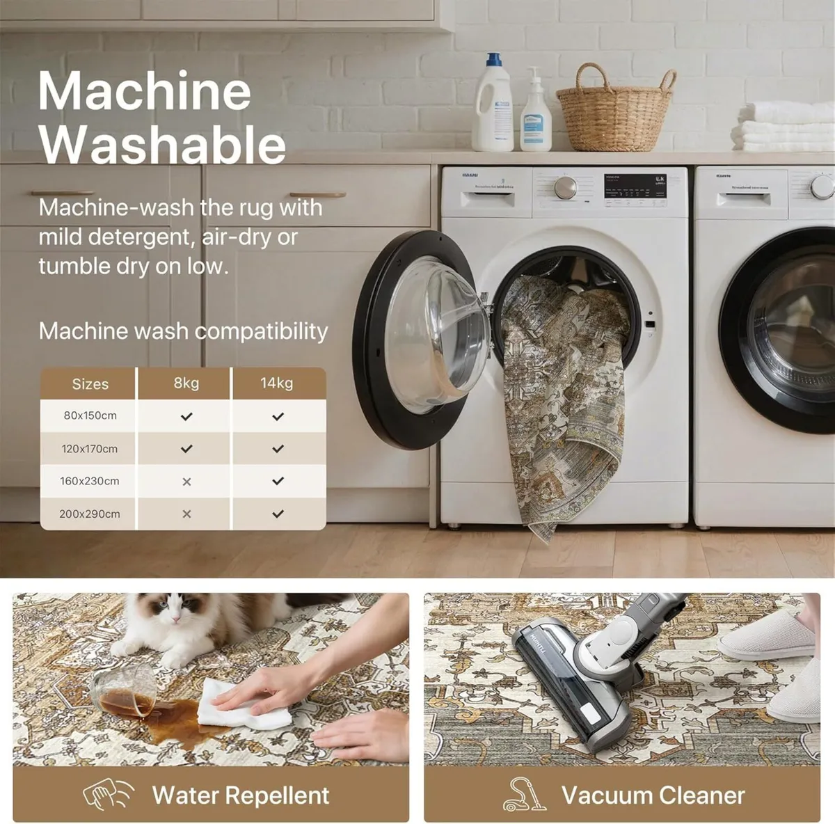 Washable Rug 160x230cm - Large No Pile Non-Slip - Image 2