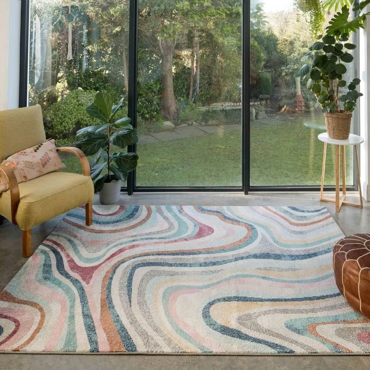 Large Abstract Distressed Navy Blue Living Room - Image 1