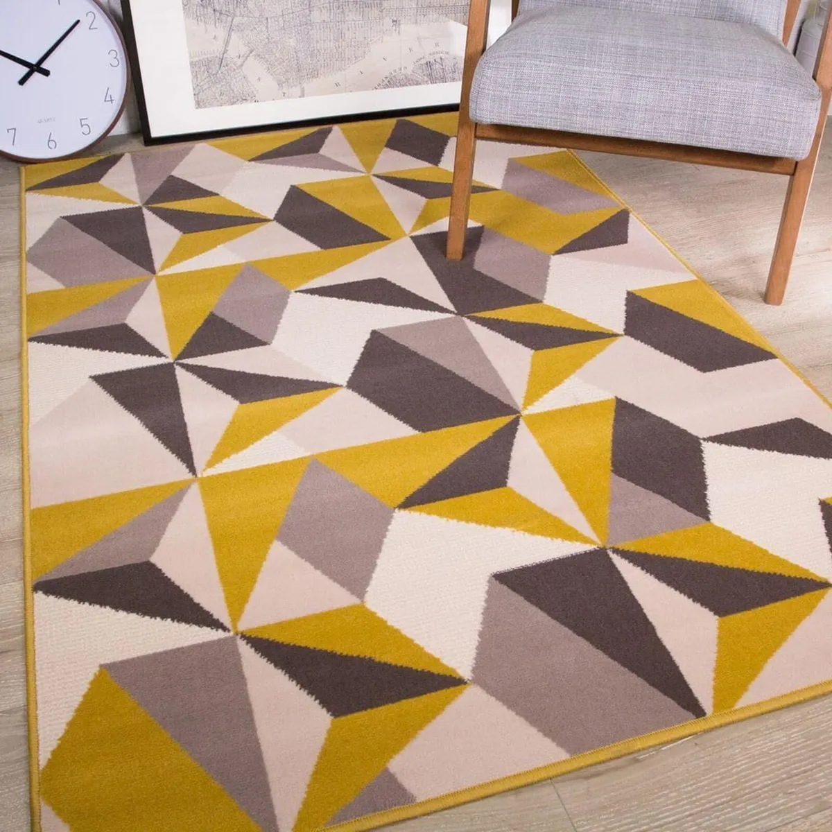 Milan Ochre Mustard Yellow Grey Beige Geometric - Image 1