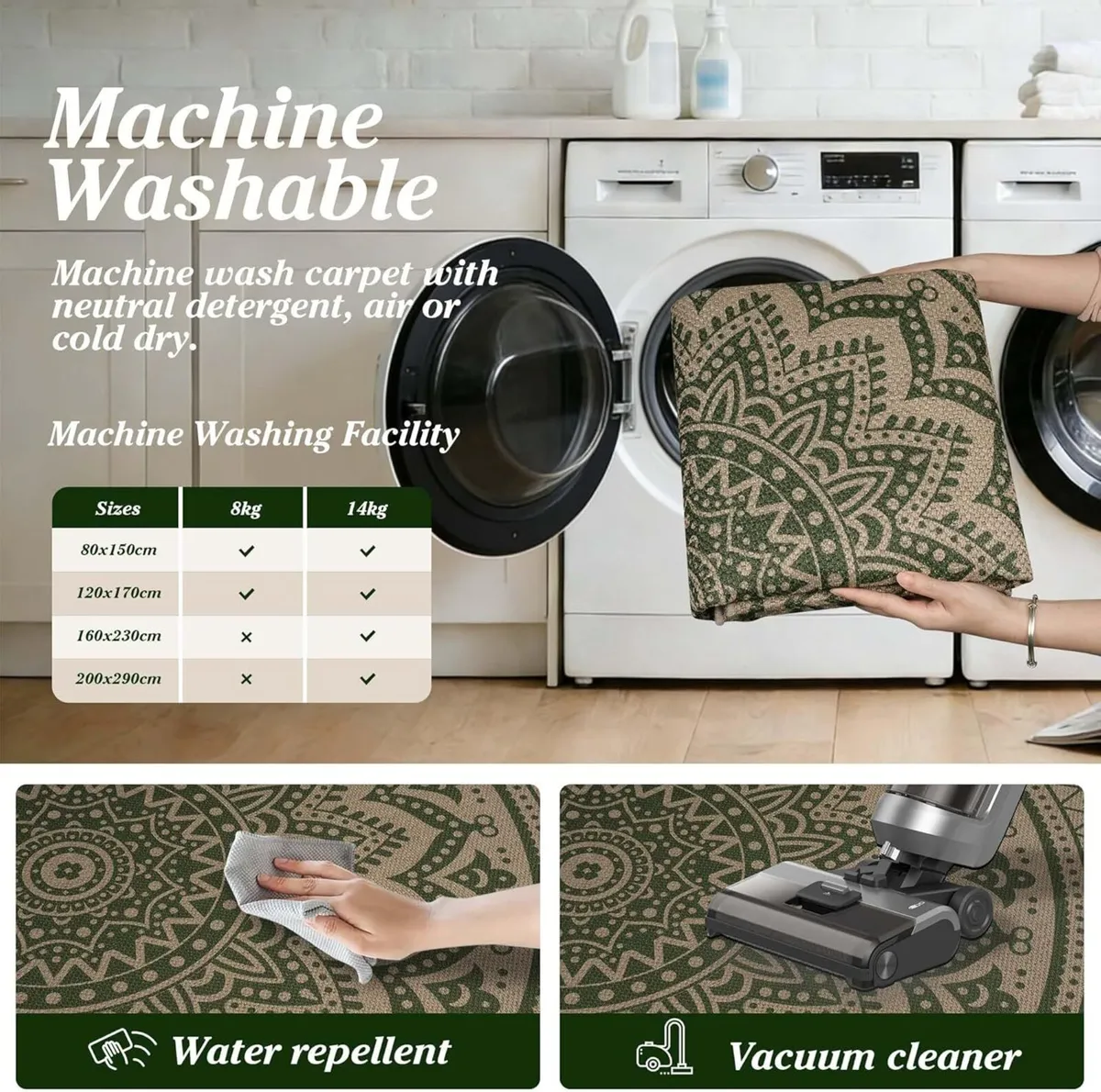 Round Rug Jute Look 160cm Patio Washable Non Slip - Image 3