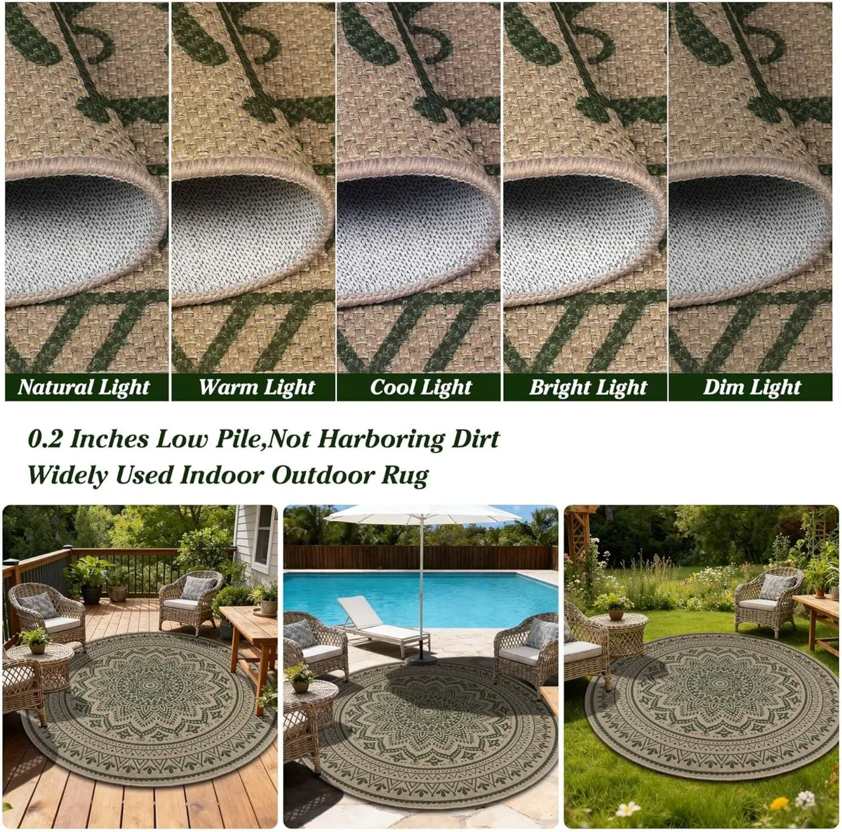 Round Rug Jute Look 160cm Patio Washable Non Slip - Image 4