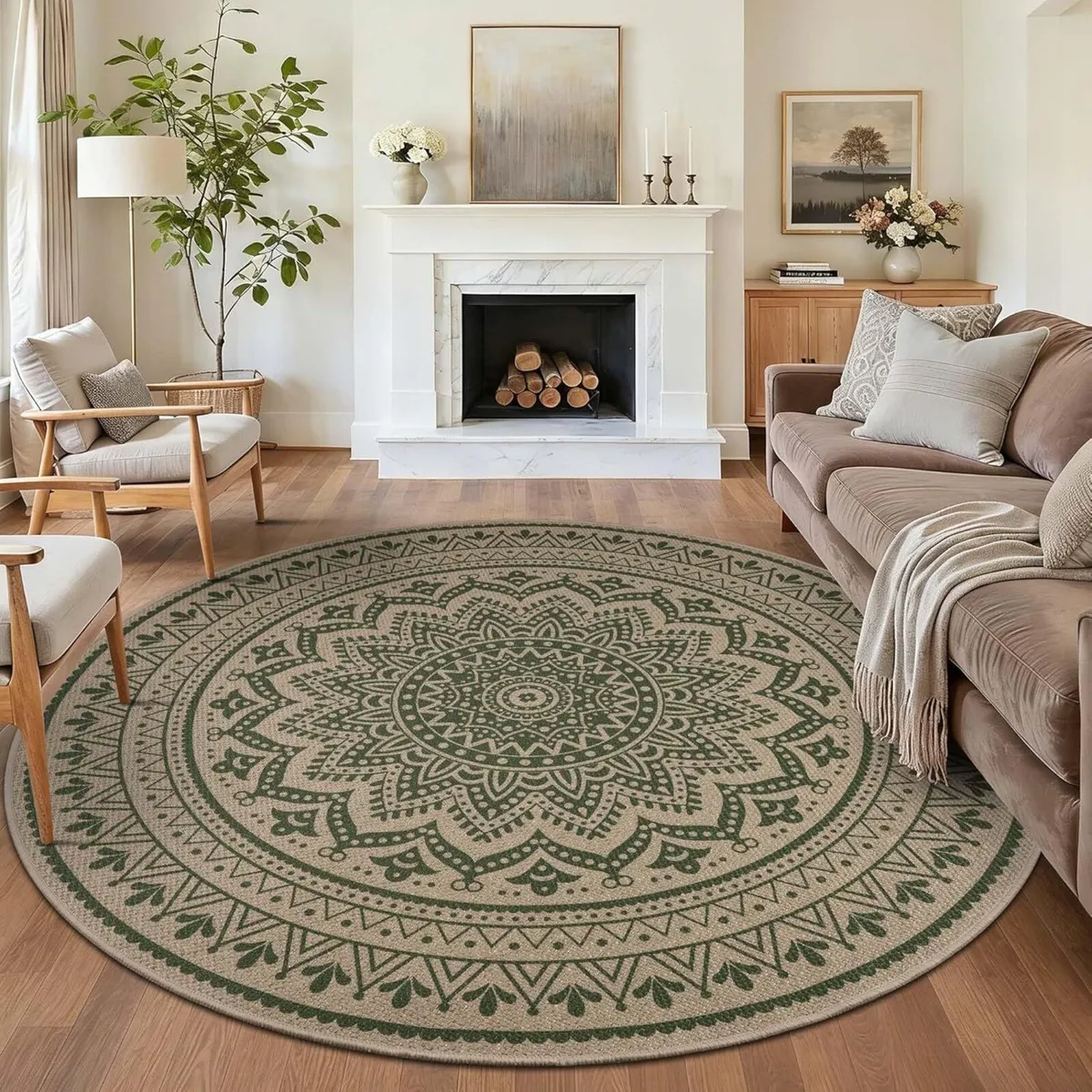 Round Rug Jute Look 160cm Patio Washable Non Slip - Image 2