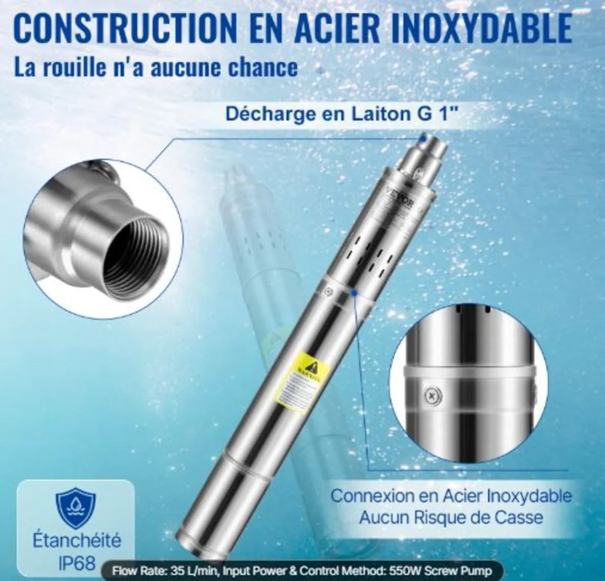 Deep Well Submersible Pump, 550W 230V/50Hz,35L/min - Image 3