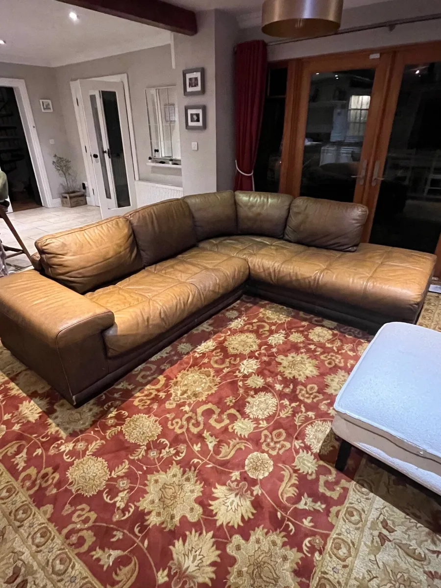Brown genuine leather corner sofa - Image 1