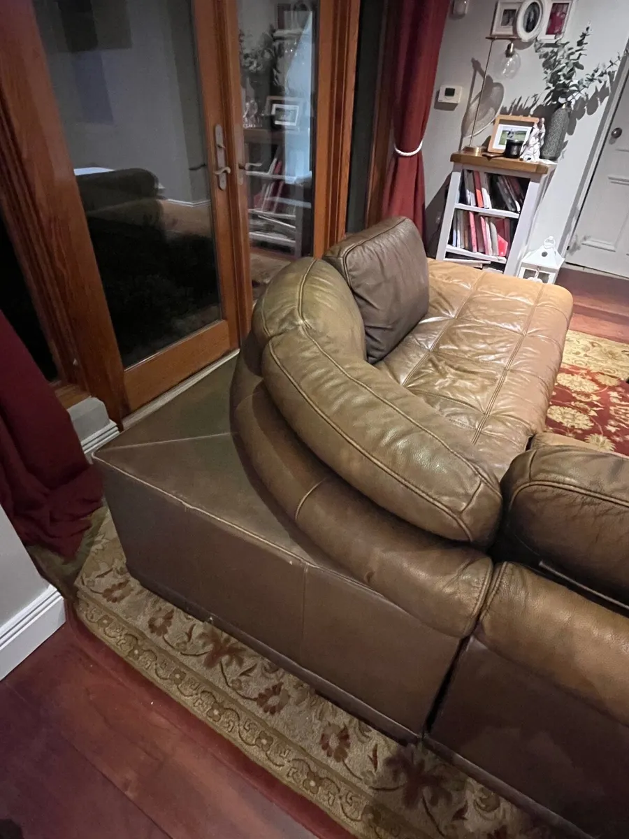 Brown genuine leather corner sofa - Image 2