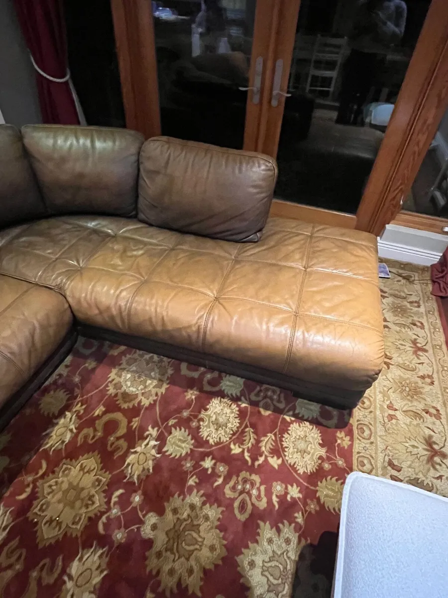 Brown genuine leather corner sofa - Image 3