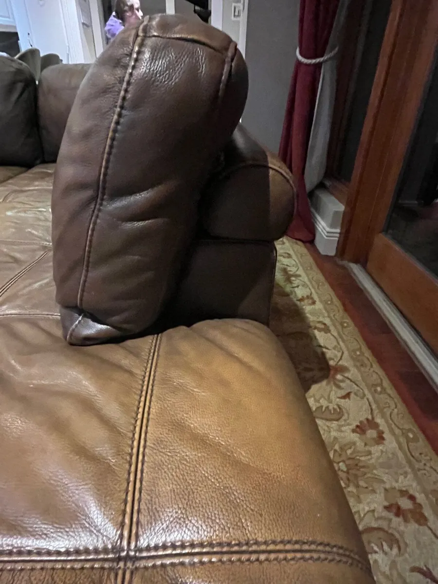 Brown genuine leather corner sofa - Image 4