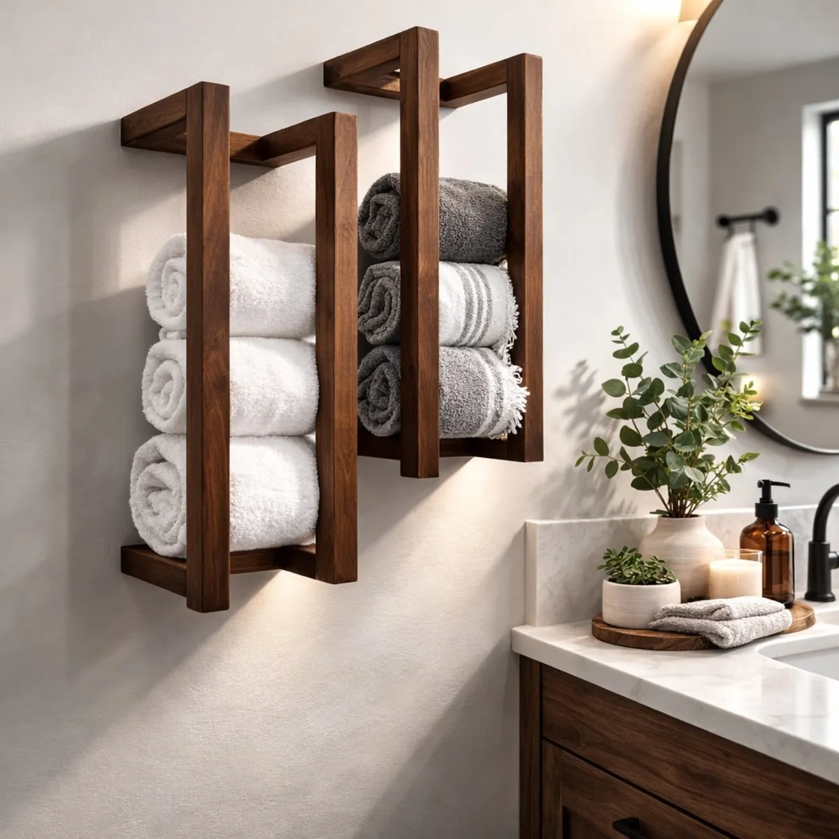 Contemporary Wood Towel Rack - Dark Walnut Finish - Image 1