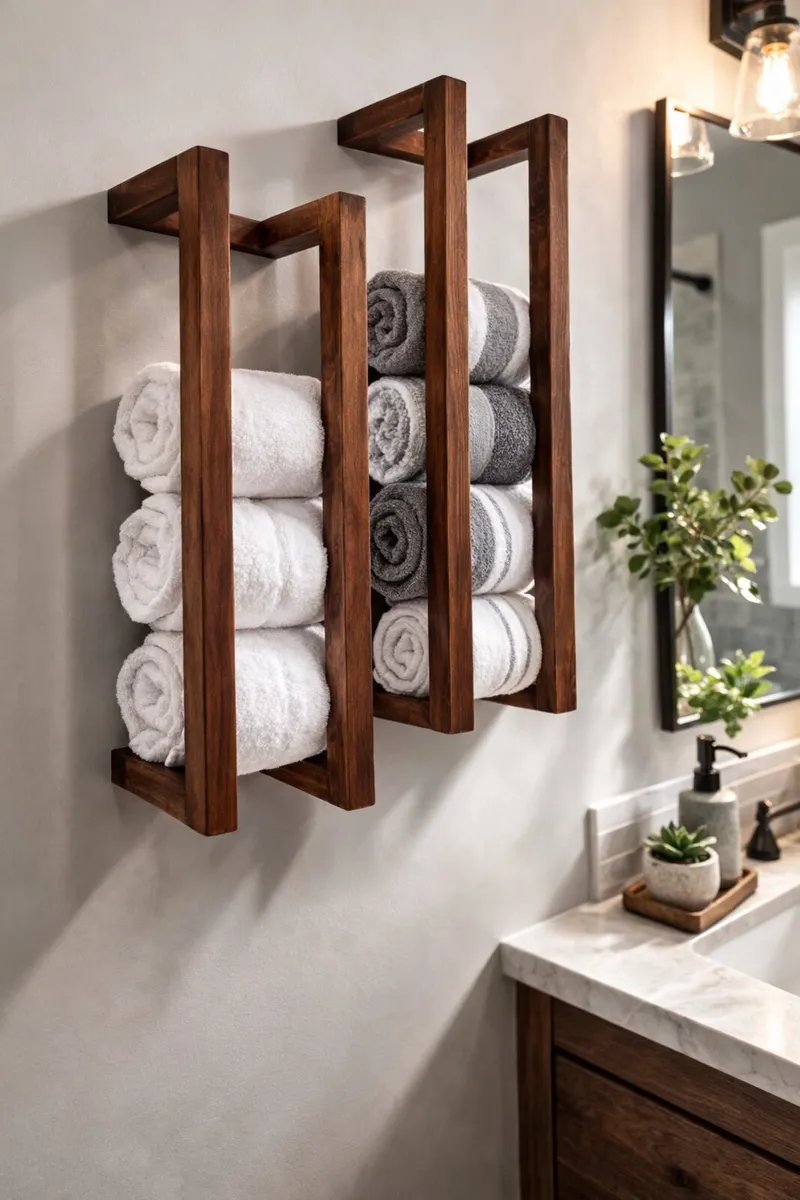 Contemporary Wood Towel Rack - Dark Walnut Finish - Image 2