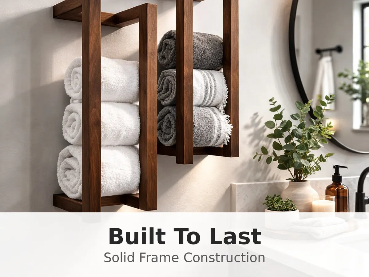 Contemporary Wood Towel Rack - Dark Walnut Finish - Image 4