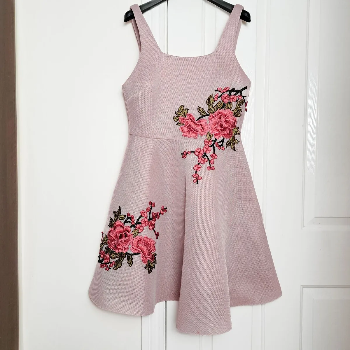 New Look Pink Floral Embroidered A-line Dress 12UK - Image 1