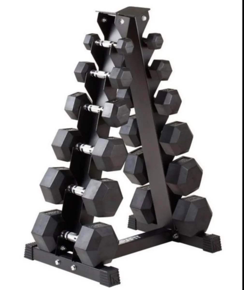 Hex Dumbbells 2.5kg - 15kg + storage rack (new) - Image 1
