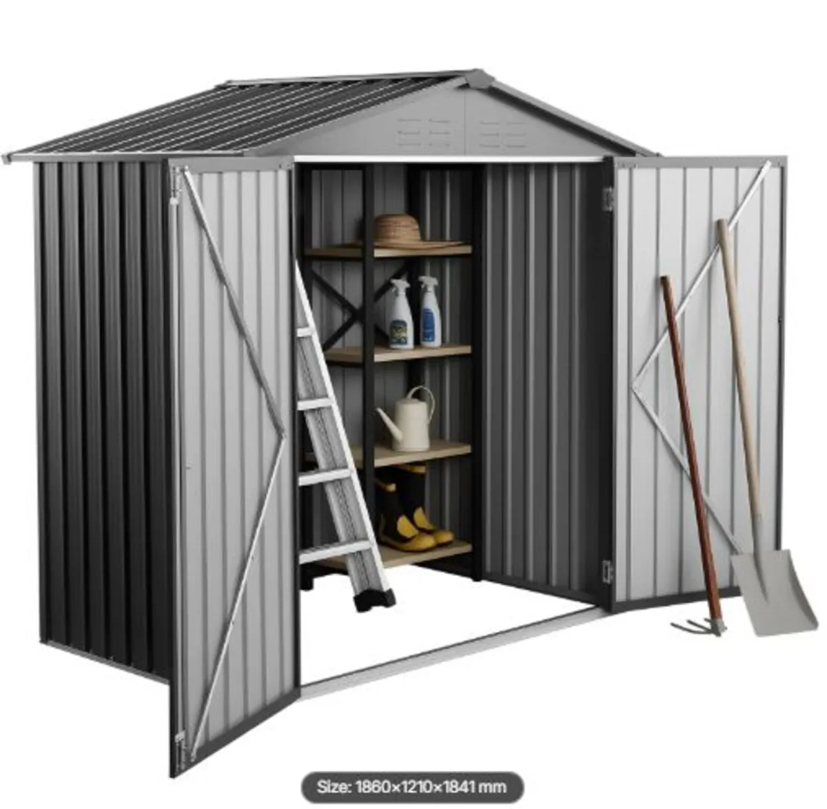 1860 x 1210 x 1841 mm Metal Garden Shed, Outdoor - Image 4