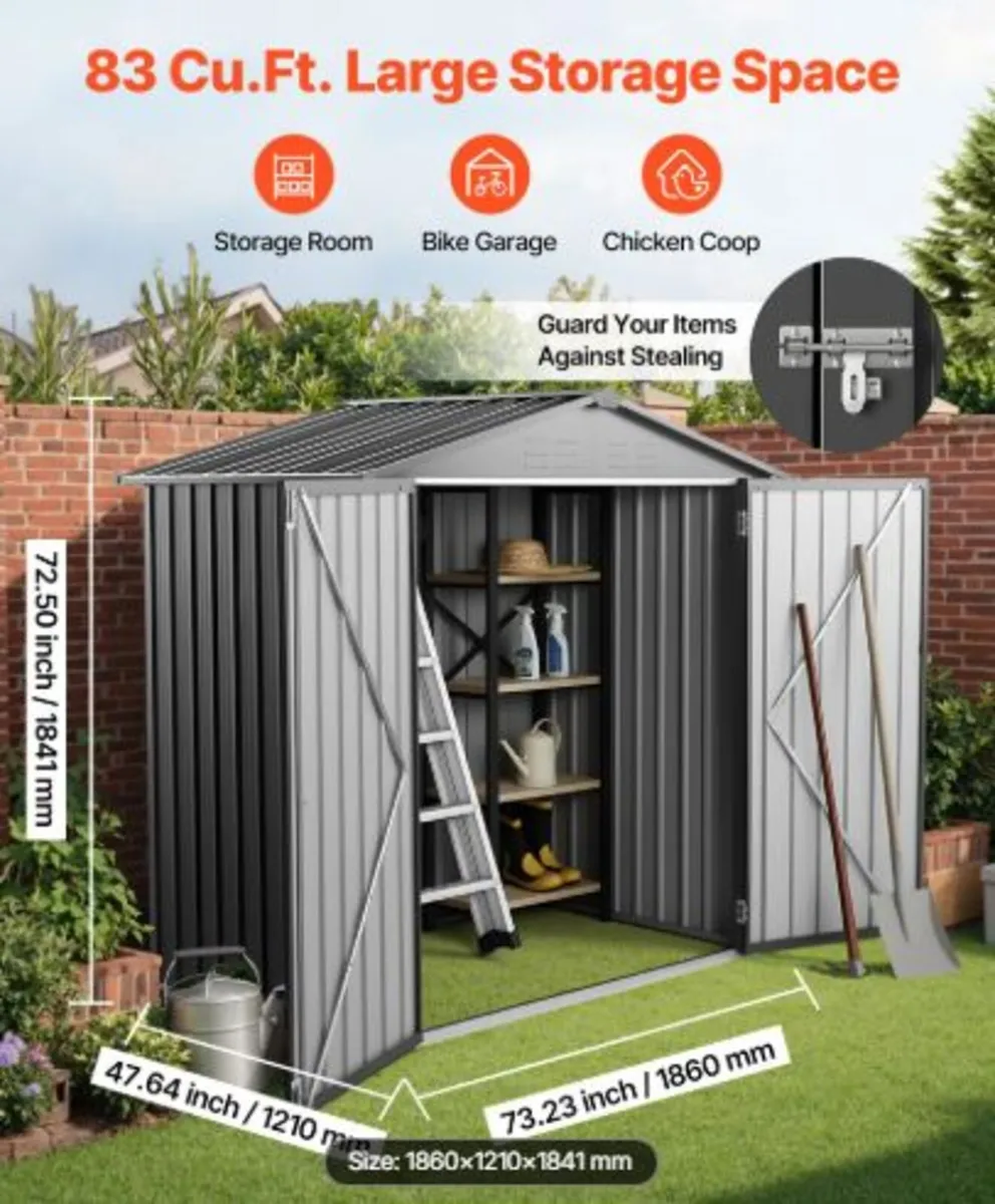 1860 x 1210 x 1841 mm Metal Garden Shed, Outdoor - Image 2