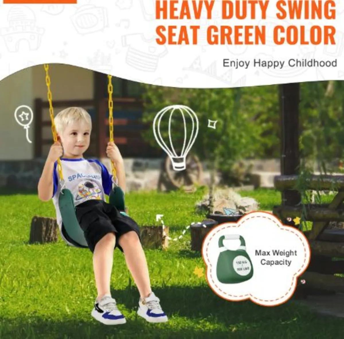 2-Pack Swing Seats, with 66 Inch Coated Chains - Image 2