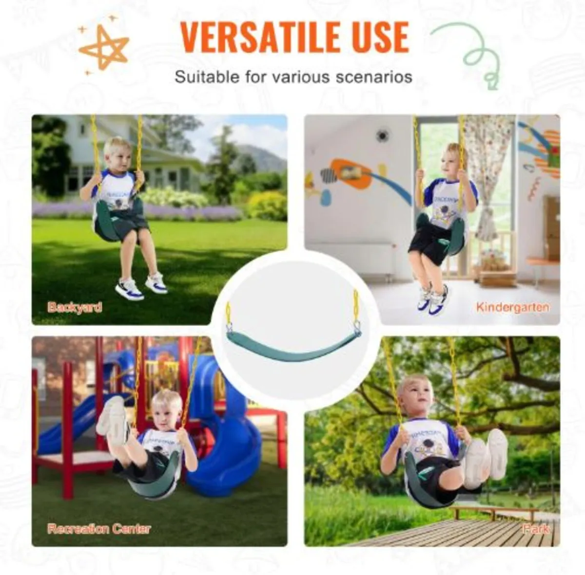 2-Pack Swing Seats, with 66 Inch Coated Chains - Image 4