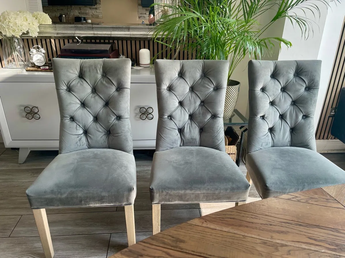 6  Dining Room Chairs Grey Suede - Image 1