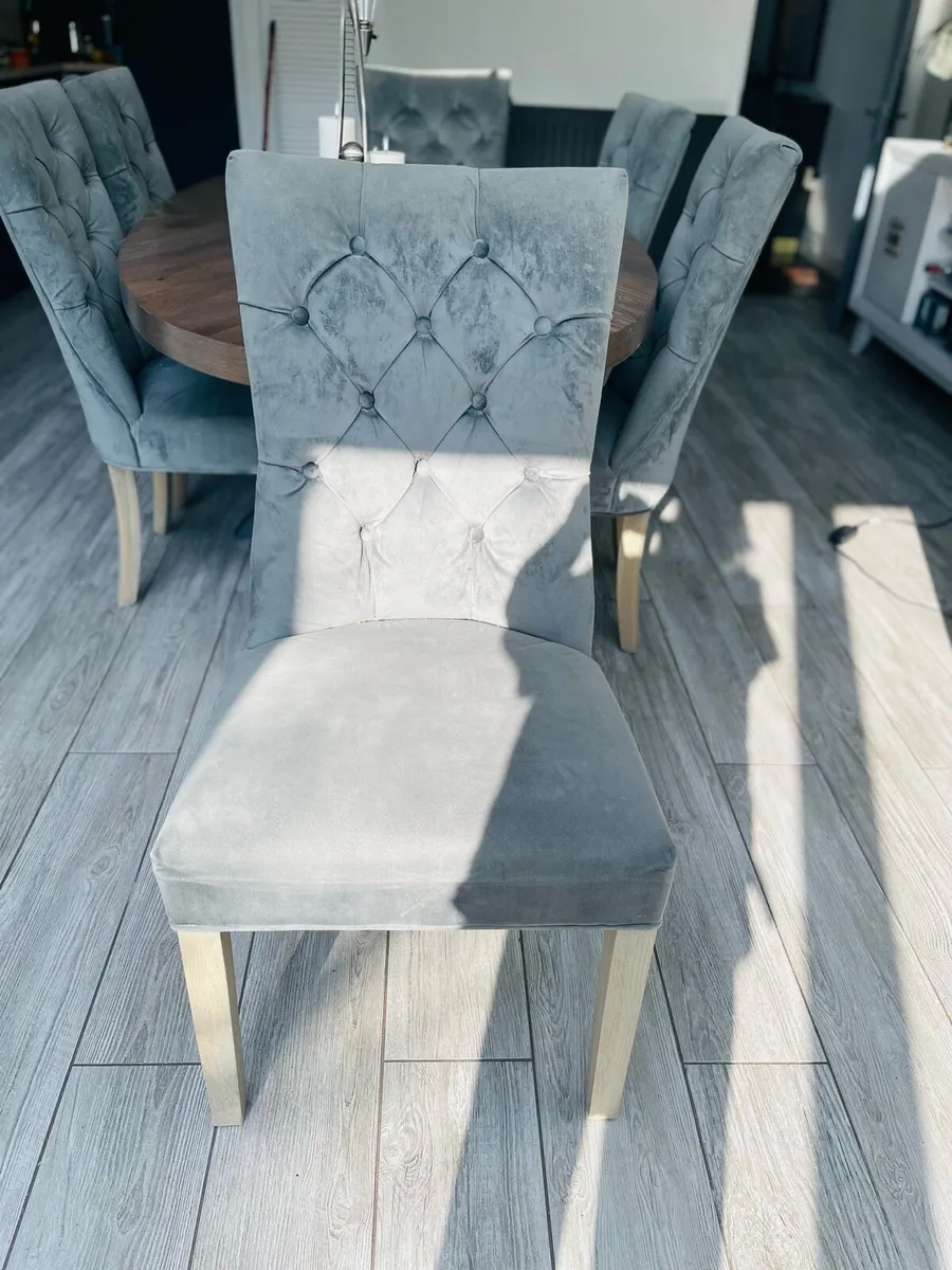 6  Dining Room Chairs Grey Suede - Image 2