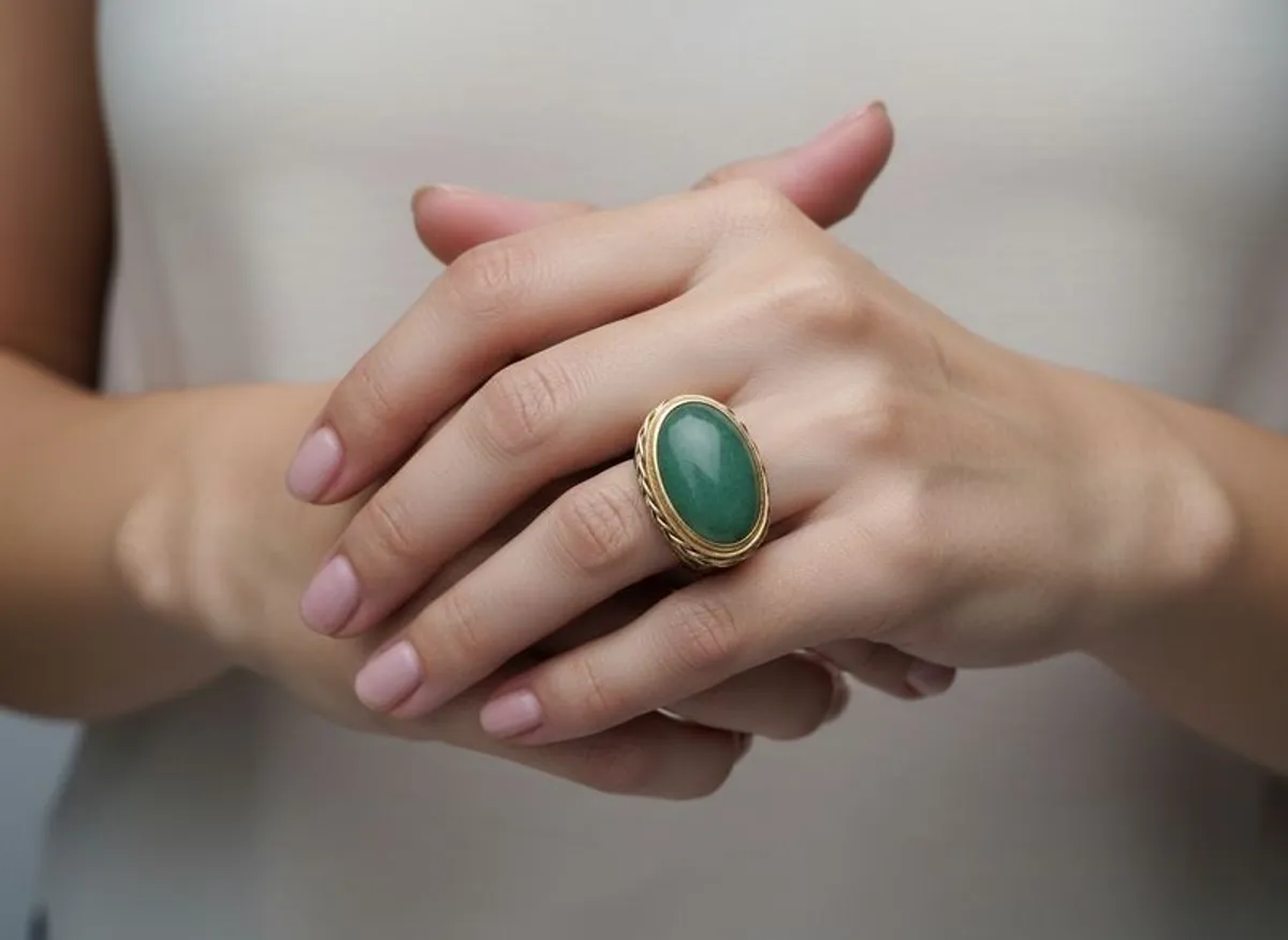 18k Gold Cabochon Jade Statement Ring(13.5 grams) - Image 2