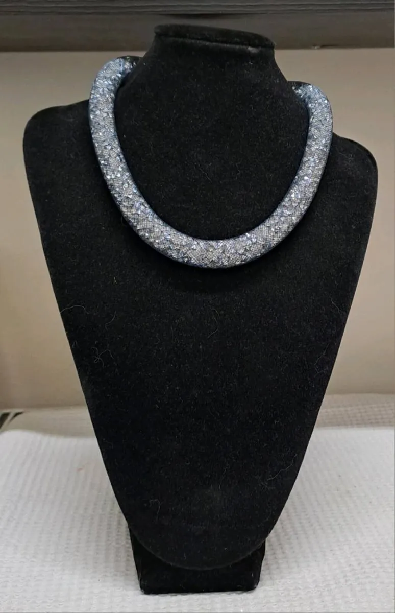 Silver Sparkle Mesh Statement Necklace - Image 1