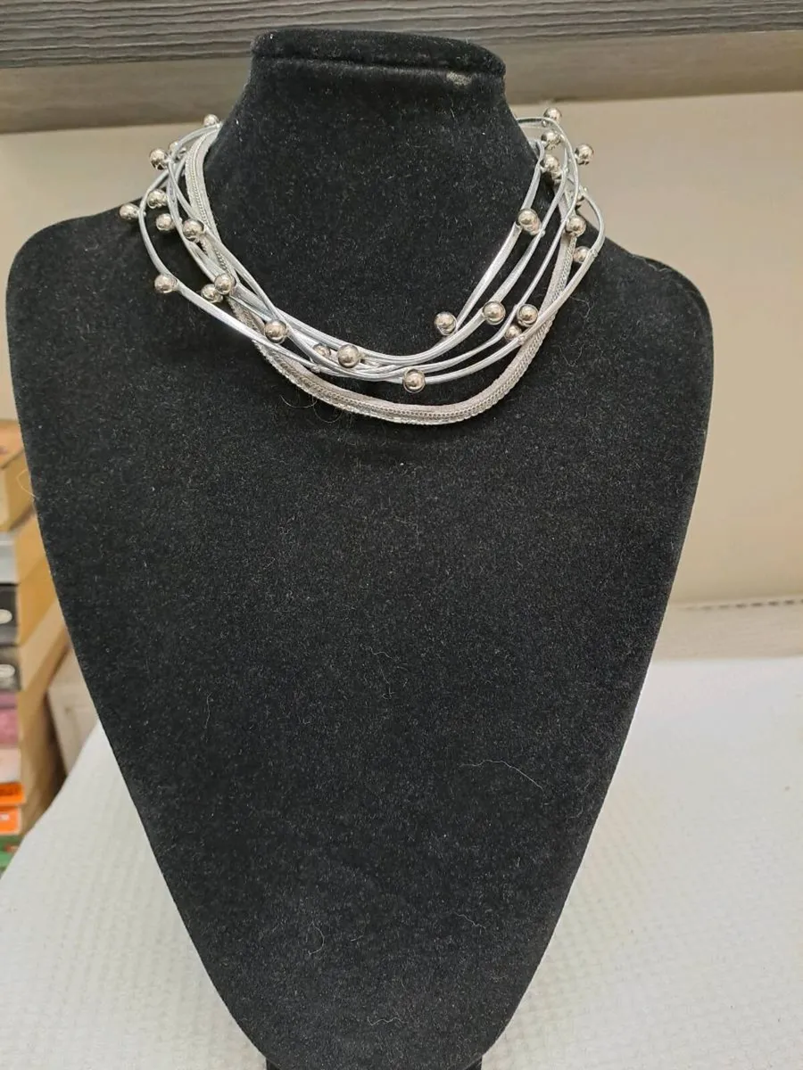 Silver Multi-Strand Statement Necklace - Image 1