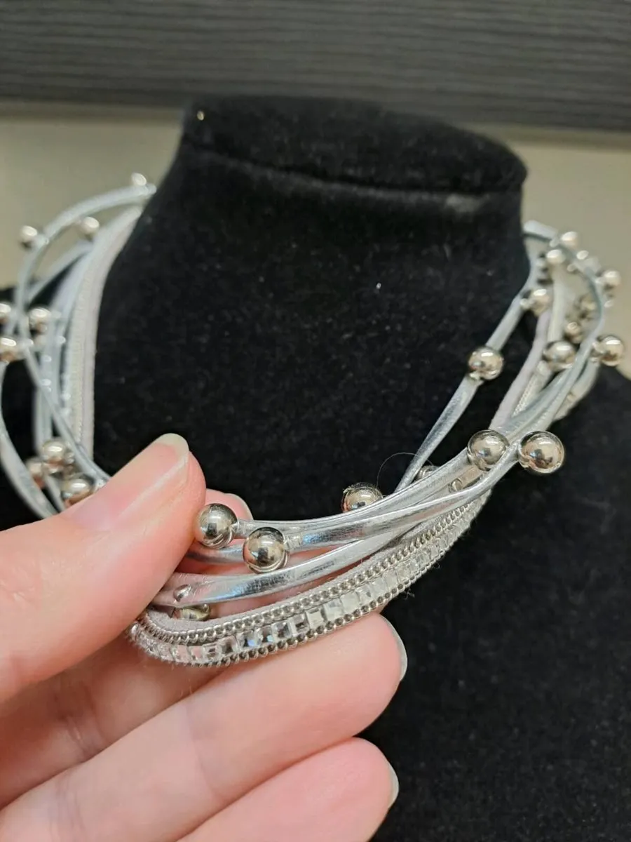 Silver Multi-Strand Statement Necklace - Image 2