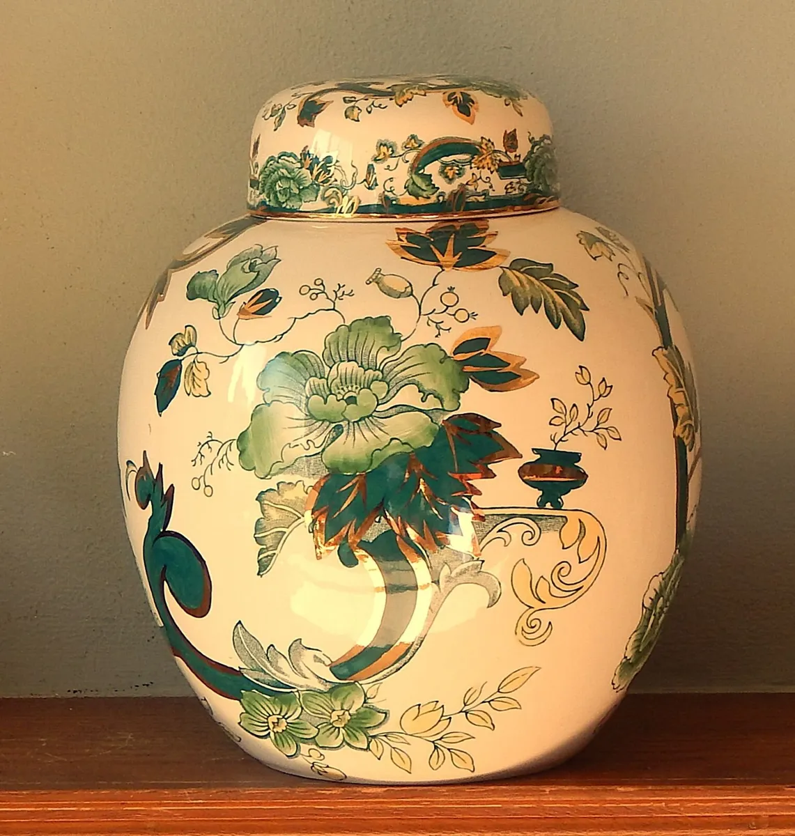 Large Mason’s Ironstone Chartreuse Ginger Jar - Image 1