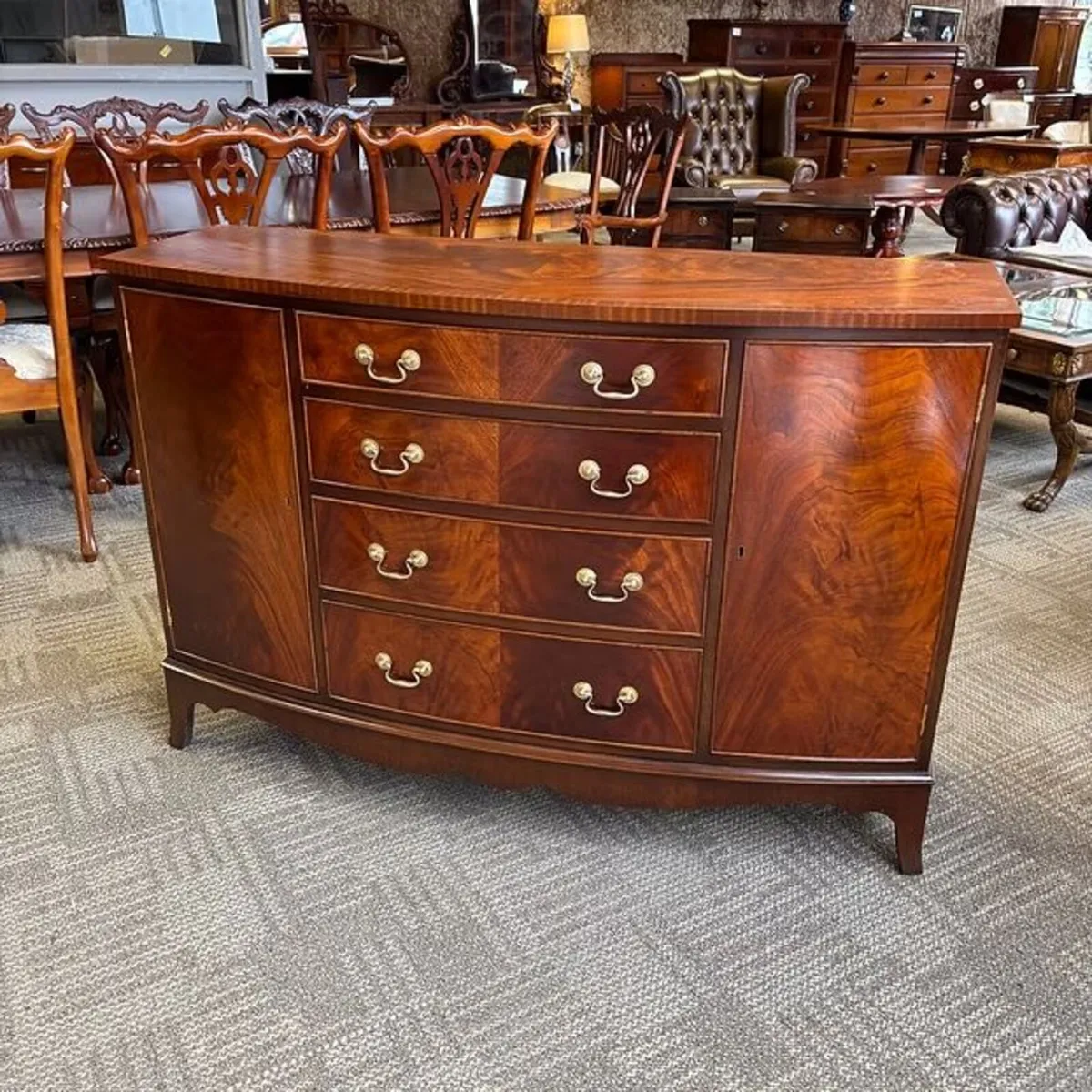Beautiful mahogany flamed bow front sideboard
