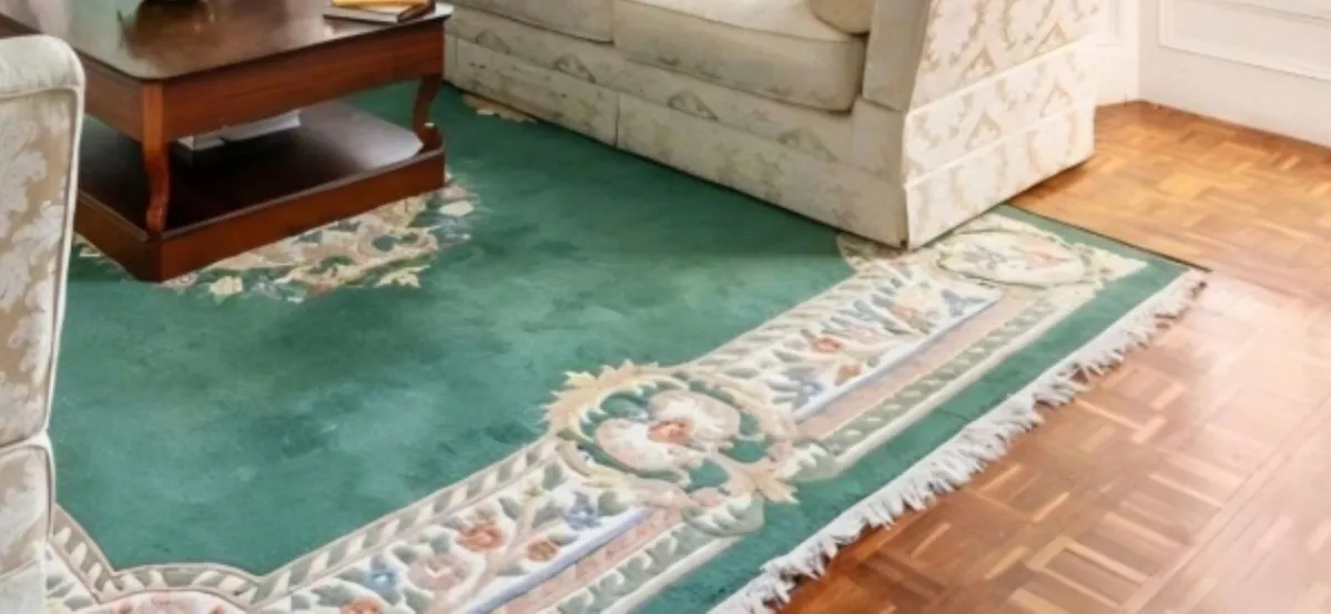 Rug for sale, green, 100% wool, handmade - Image 1