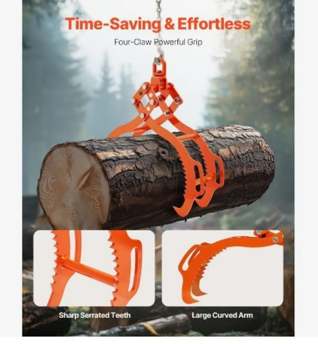 28in Log Lifting Tongs, 4-Claw Log Tongs - Image 3