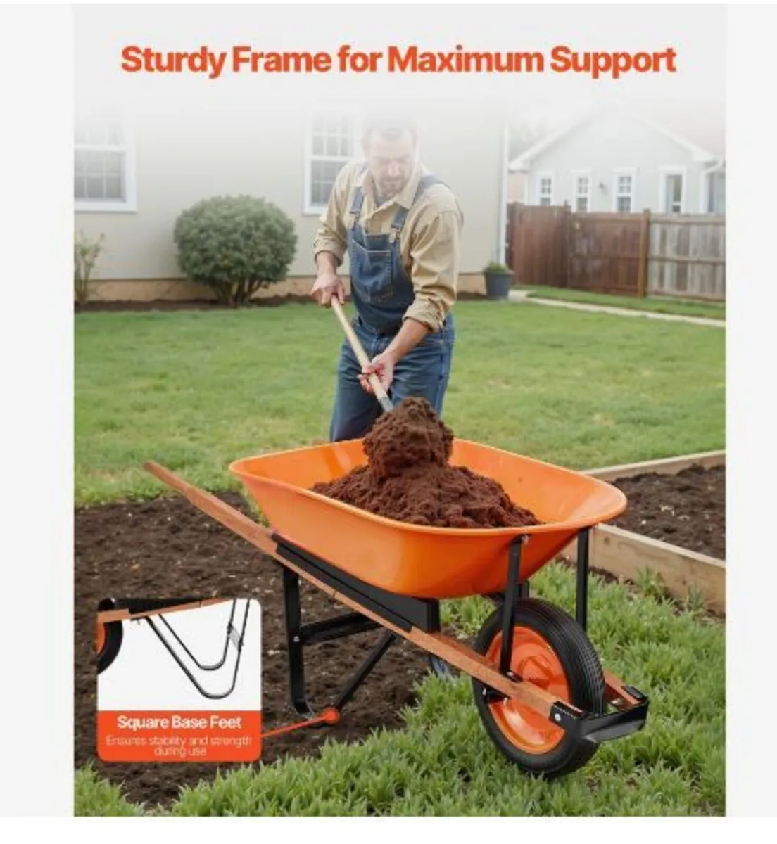 Wheelbarrow Cart, 5 Cu. Ft. Load & 330 lbs Capacit - Image 3