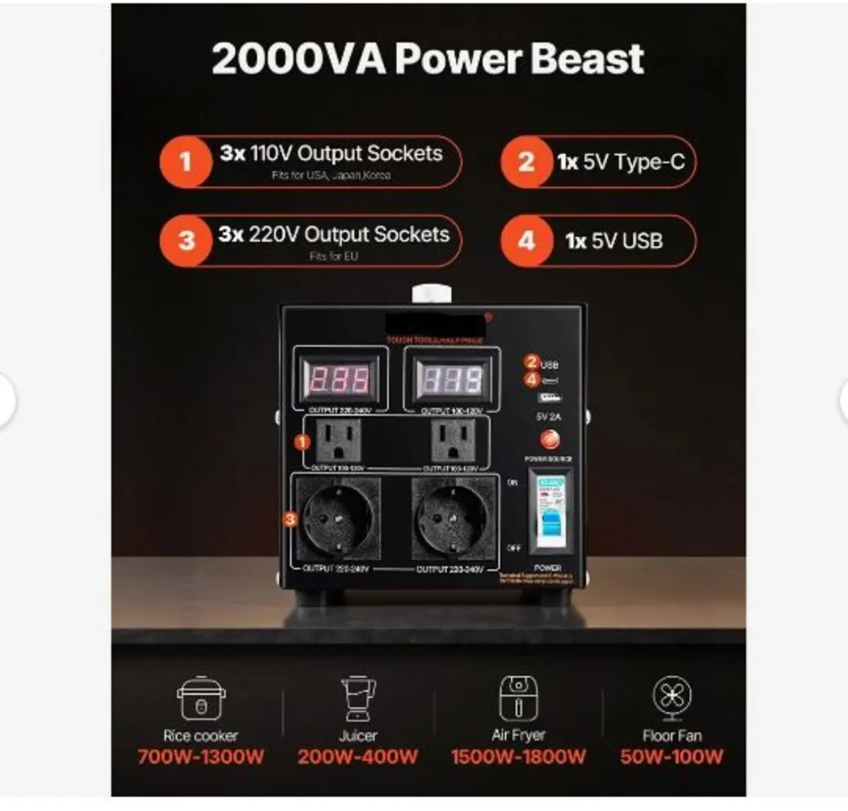 Voltage Converter Transformer, 2000VA - Image 2