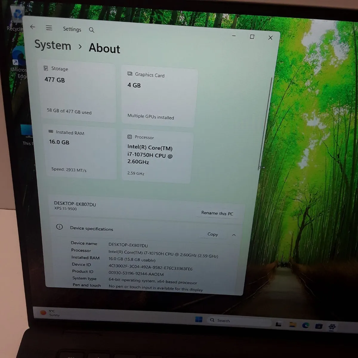 Used Dell XPS 15 9500 | Intel Core i7-10750H | 16G - Image 2