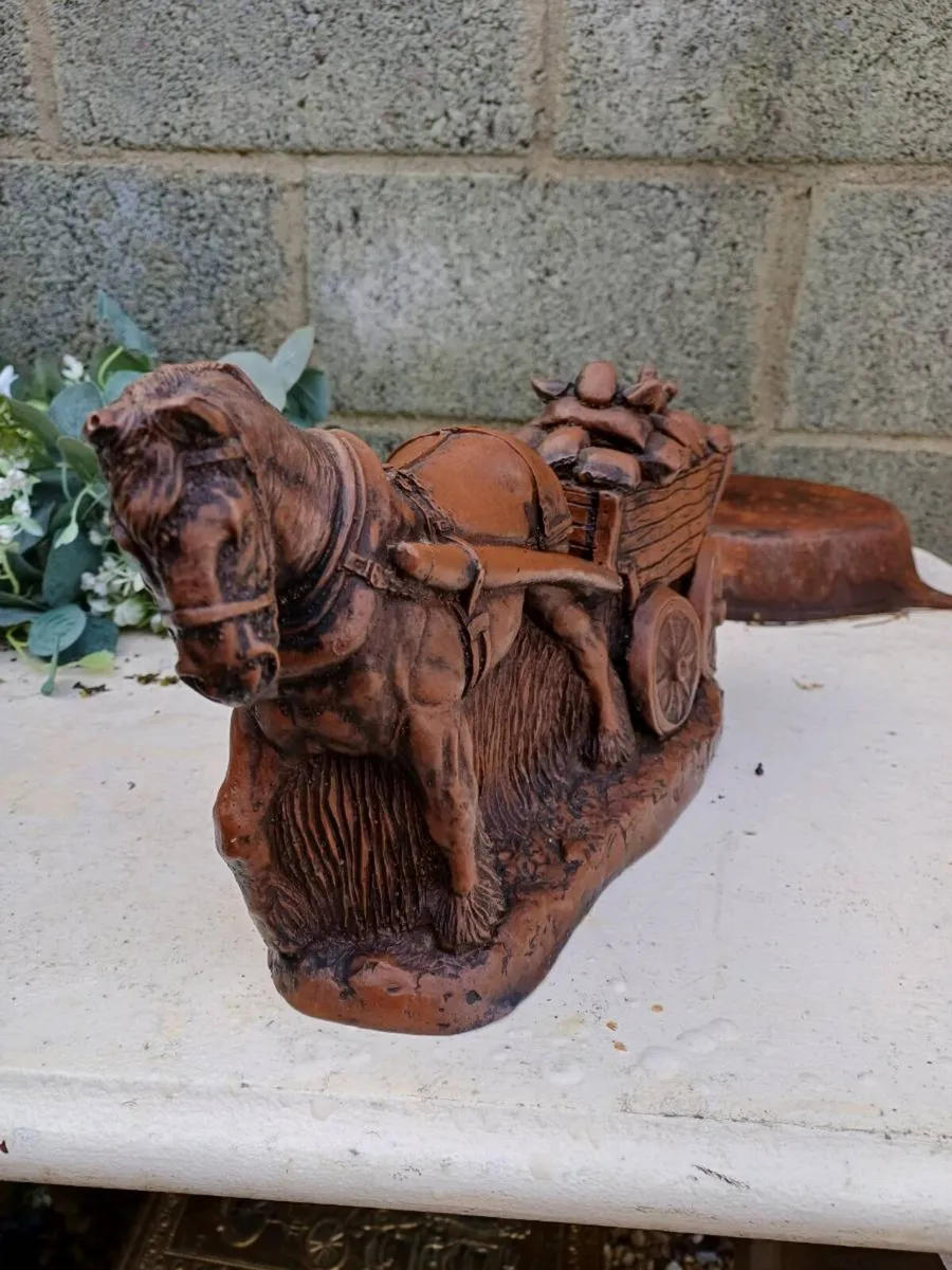 Vintage Horse & Cart Sculpture - Image 4