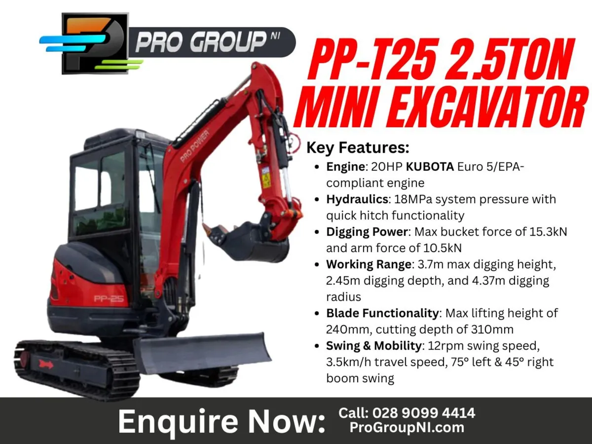 PP-T25 2.5 Ton Excavator / Digger - KUBOTA Engine - Image 1