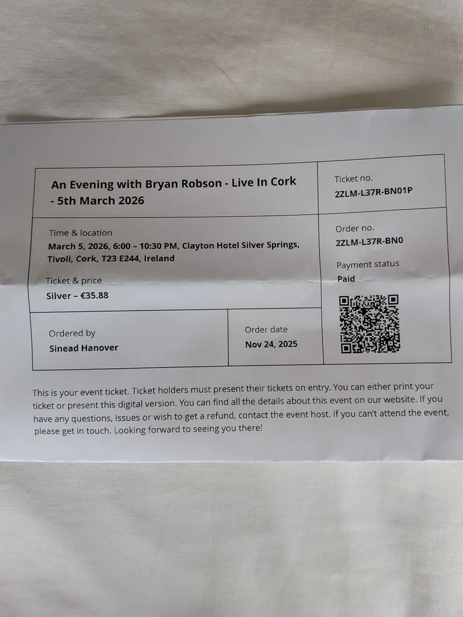 Tickets x2 Evening with Bryan Robson