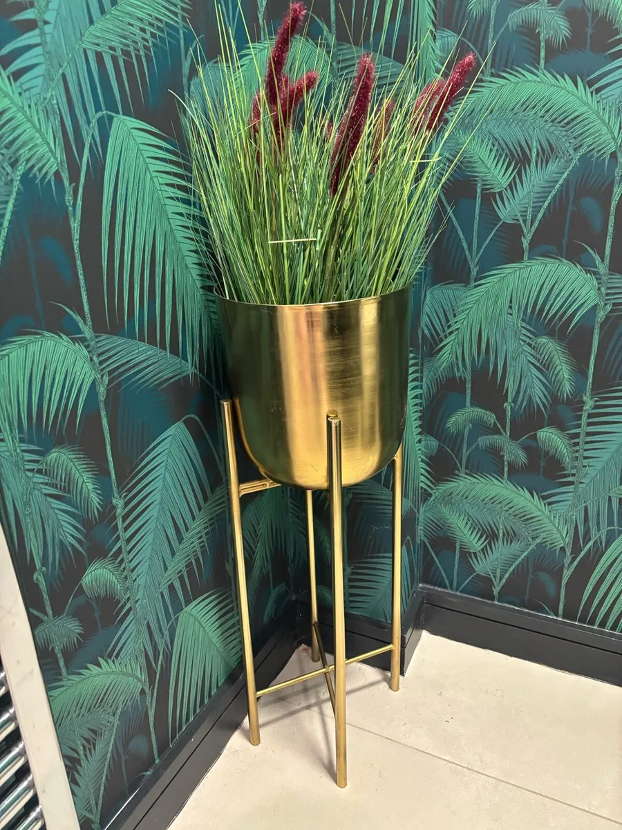 Gold plant pot and faux plant
