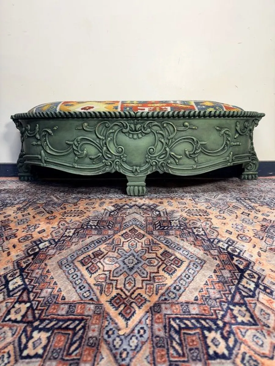 Beautiful Painted French Oversized Footstool or Bedend Bench - Image 4