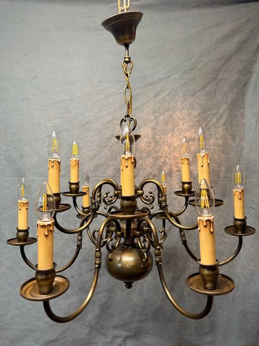 Flemish Brass Two Tier Twelve Branch Chandelier - Image 2