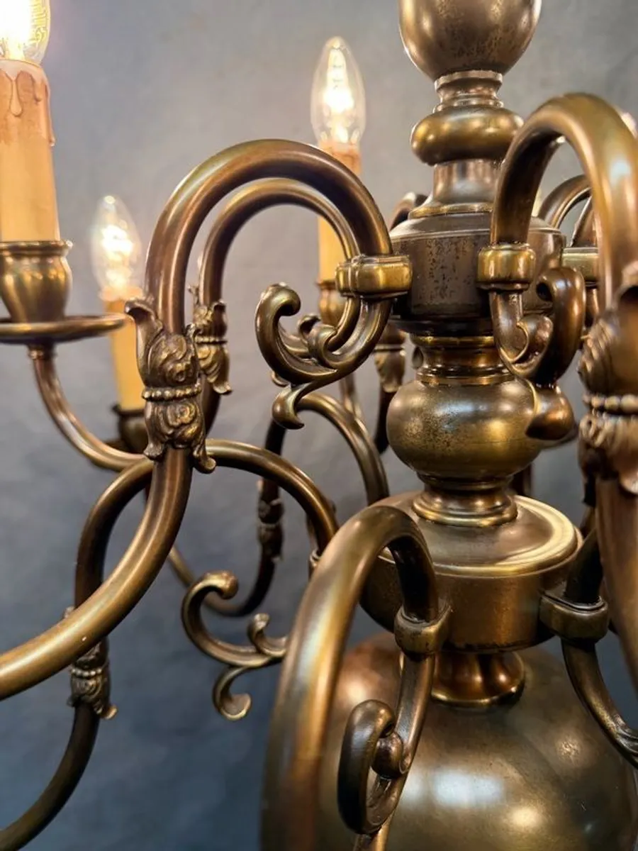 Flemish Brass Two Tier Twelve Branch Chandelier - Image 4