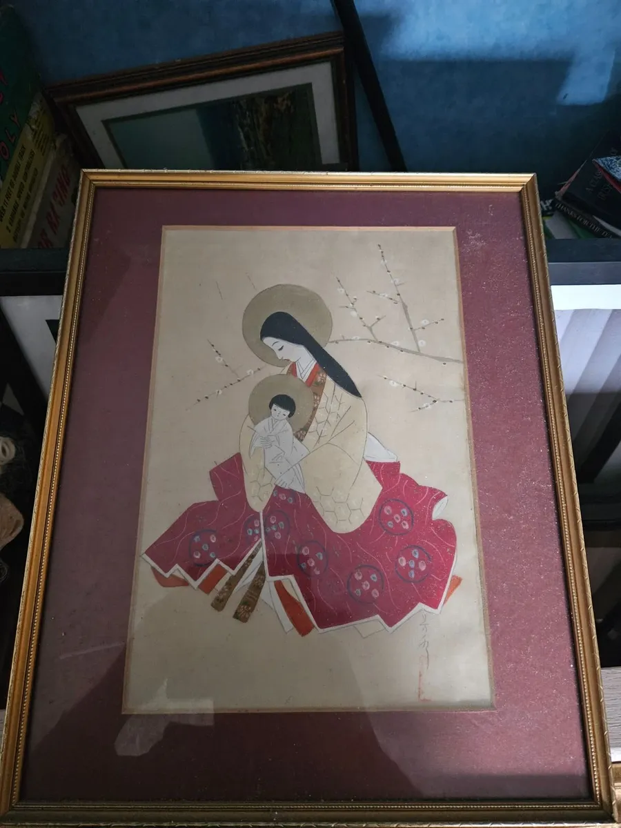 Vintage Japanese Madonna and Child Picture - Image 1