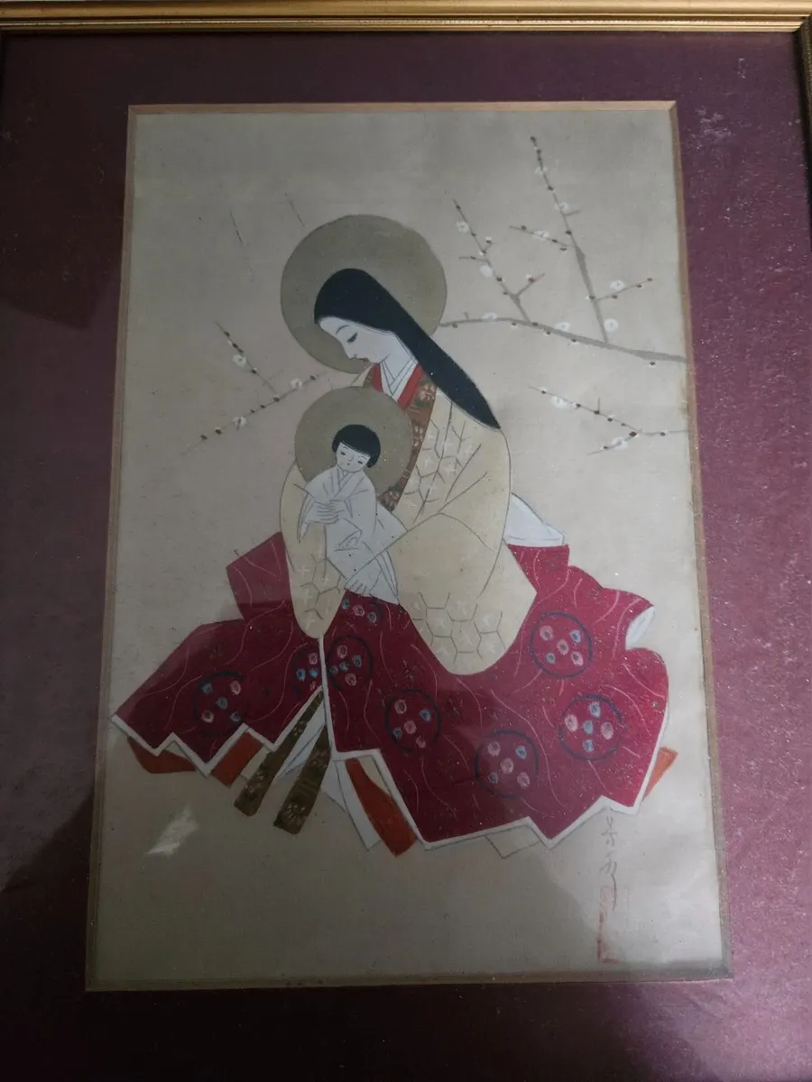 Vintage Japanese Madonna and Child Picture - Image 3