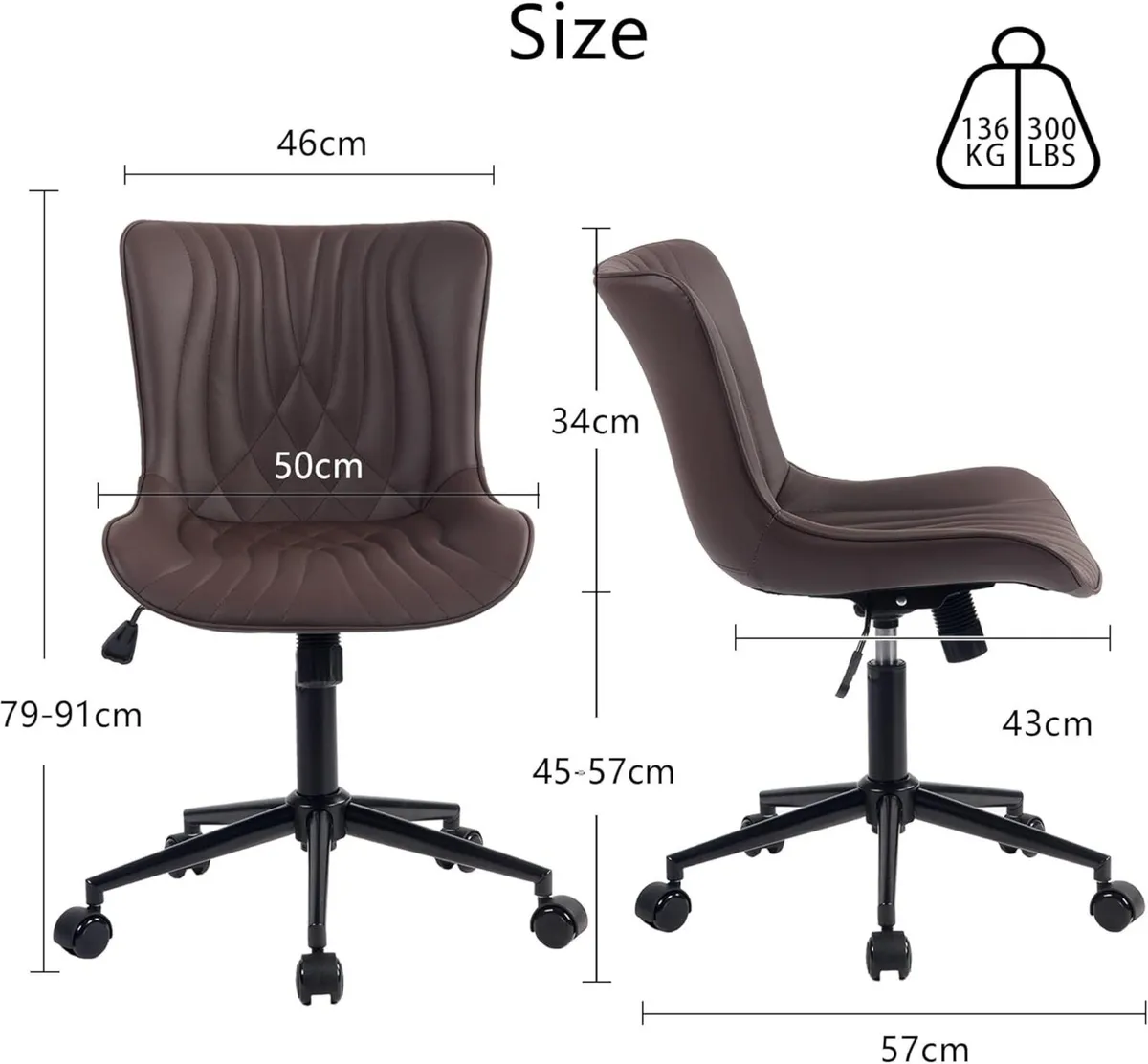 Office Chair Adjustable Ergonomic Desk Armless PU - Image 2